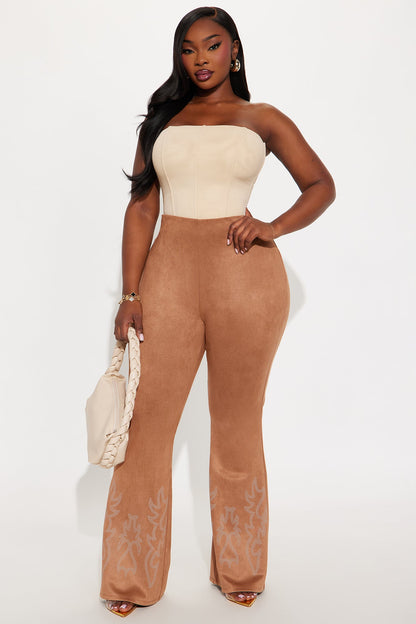 Southern Charm Faux Suede Flare Pant - Camel