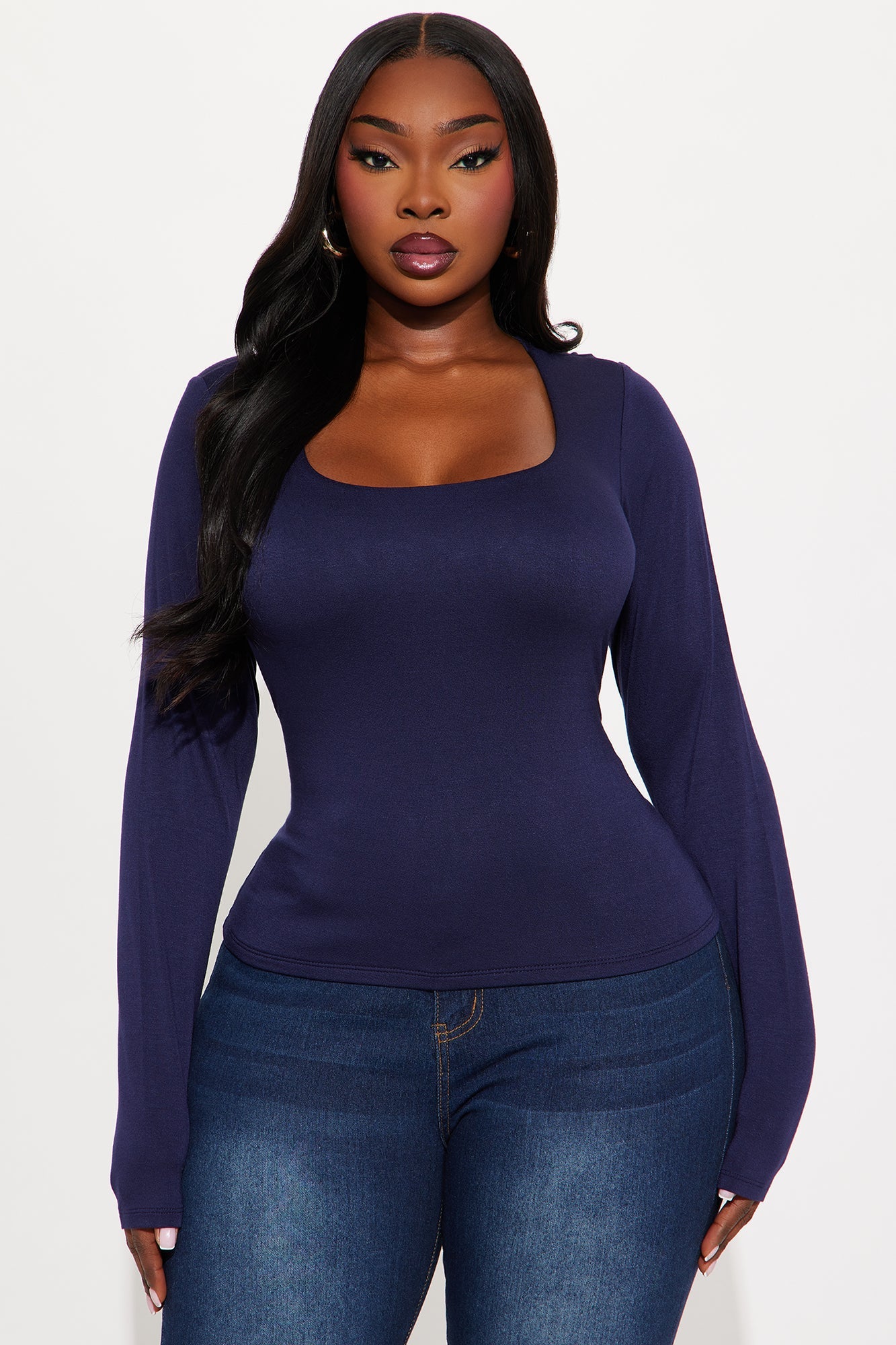 Yasmeen Square Neck Top - Navy