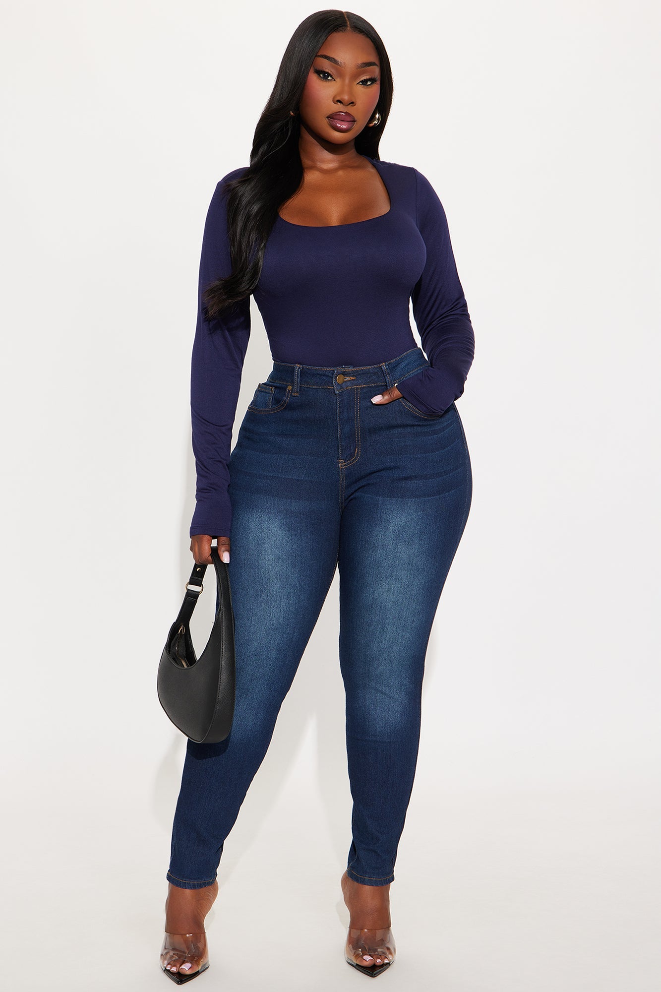 Yasmeen Square Neck Top - Navy