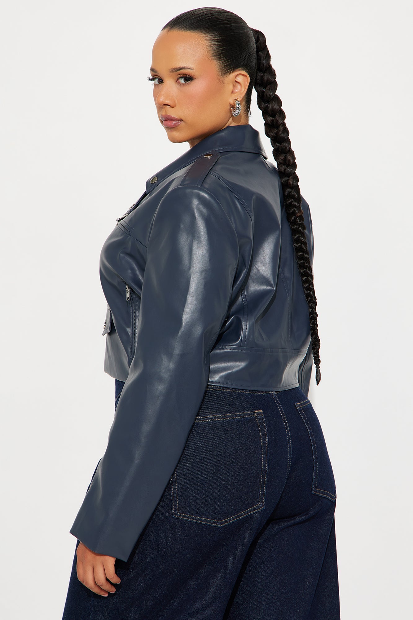 Break The Mold Faux Leather Moto Jacket - Blue