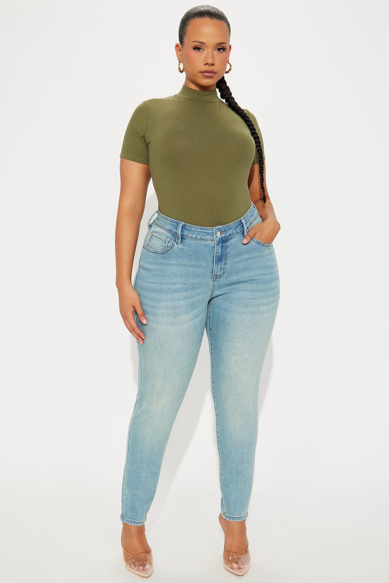 Basic Mock Neck Bodysuit - Olive