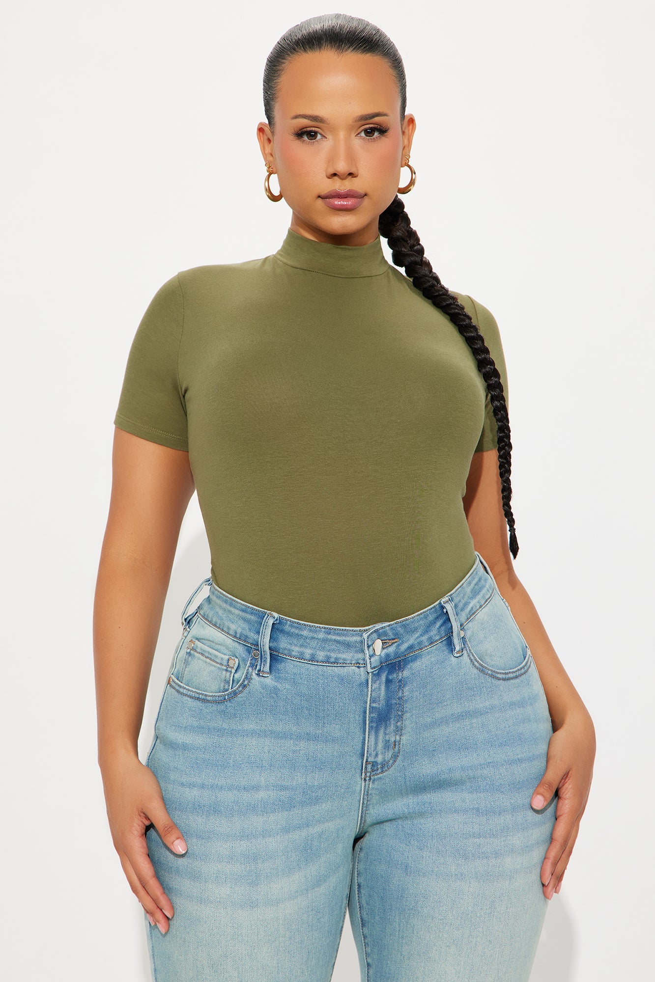 Basic Mock Neck Bodysuit - Olive