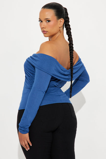 Minerva Ruched Long Sleeve Off Shoulder Top - Royal