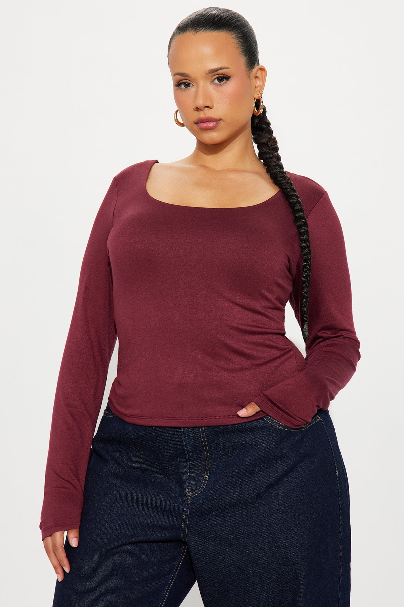 Yasmeen Square Neck Top - Burgundy