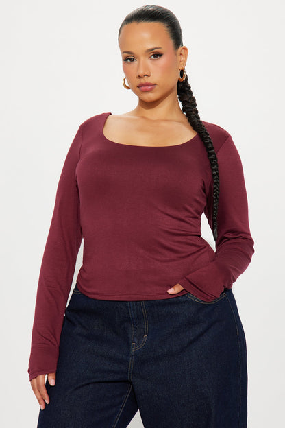 Yasmeen Square Neck Top - Burgundy