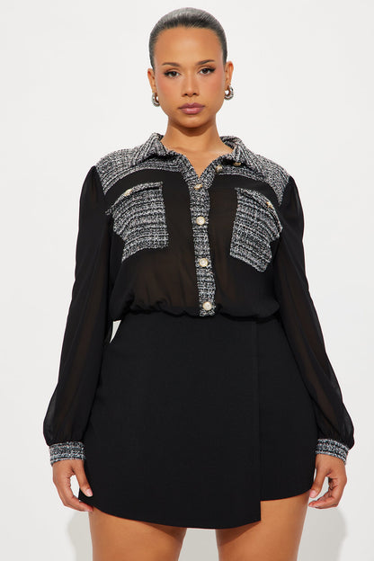 Lana Chiffon Long Sleeve Romper - Black/combo