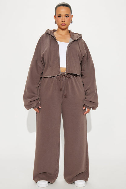 On The Go Fleece Pant Set - Chocolate