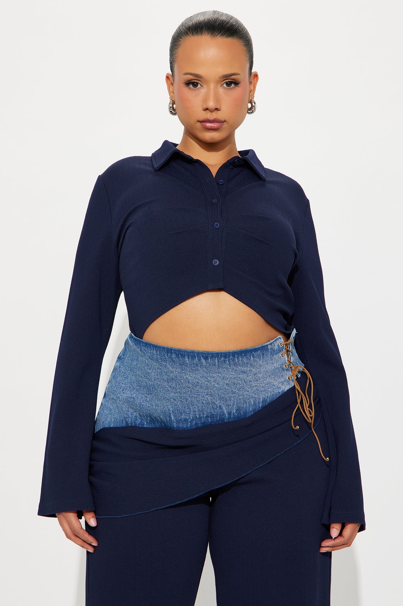 Mix It Up Ribbed Wide Leg Jumpsuit - Navy/combo