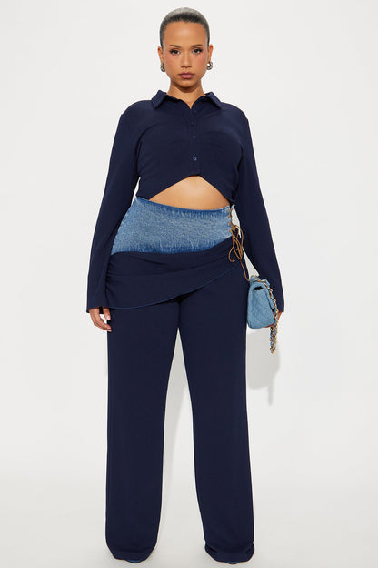 Mix It Up Ribbed Wide Leg Jumpsuit - Navy/combo