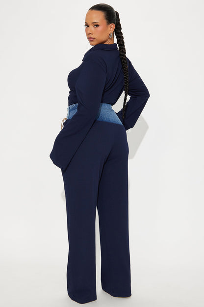 Mix It Up Ribbed Wide Leg Jumpsuit - Navy/combo