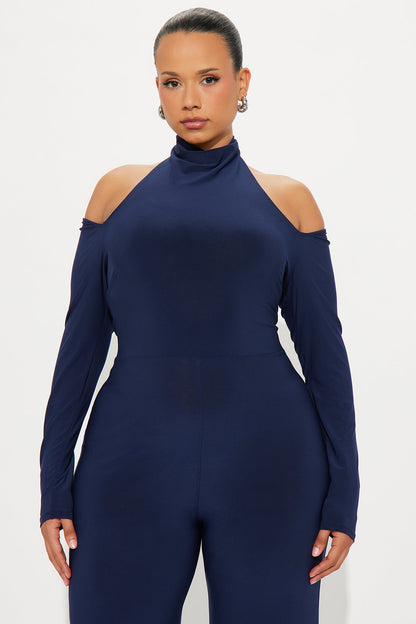 Sandra High Neck Wide Leg Jumpsuit - Navy