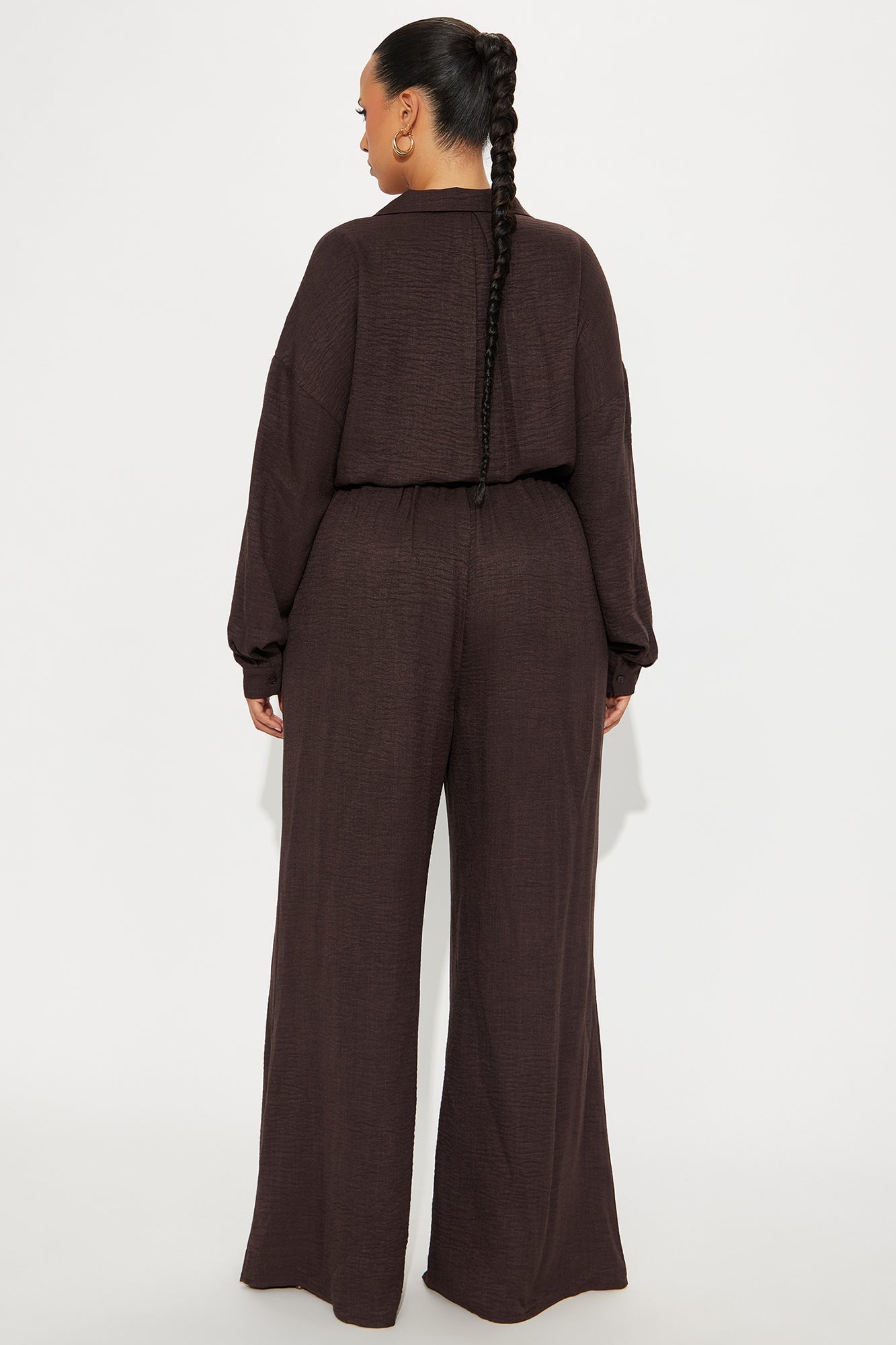 Demetria Belted Flare Jumpsuit - Chocolate