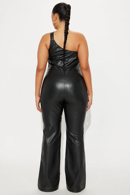 Sarianne Faux Leather Flare Jumpsuit - Black