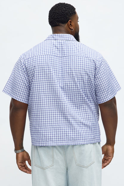 Cropped In Shorties We Trust Button Up Shirt - Blue/combo