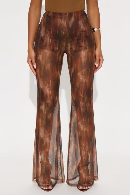 Janika Mesh High Rise Flare Pant 33 - Brown/combo