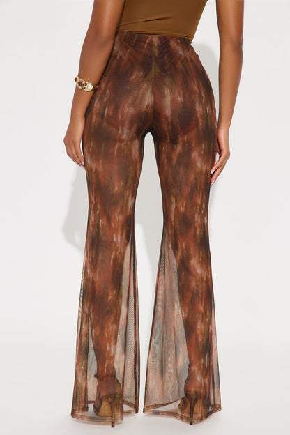 Janika Mesh High Rise Flare Pant 33 - Brown/combo