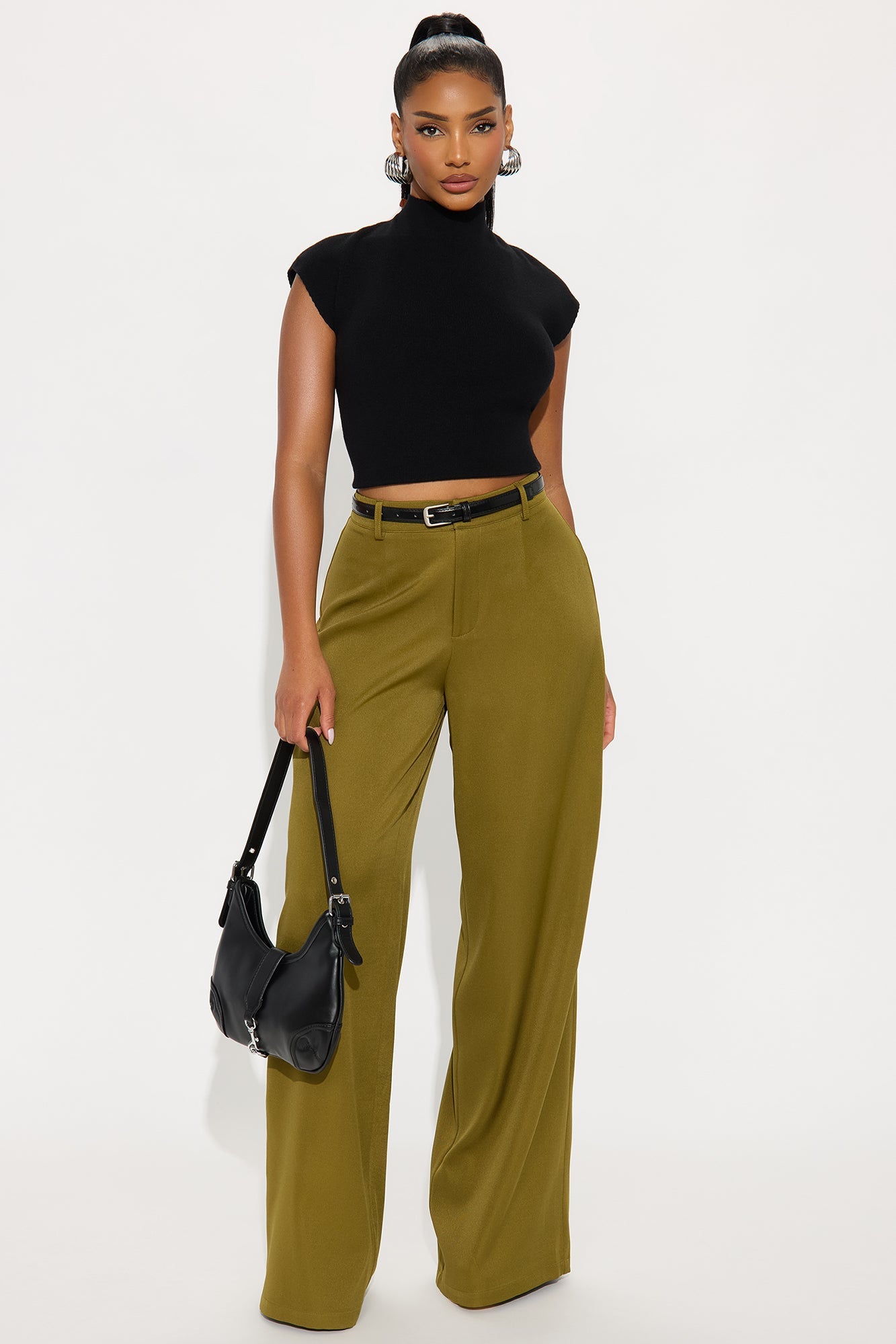 Sloane High Rise Belted Trouser Pant - Olive