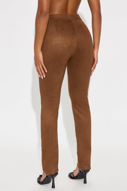 Lasso Up Faux Suede Straight Leg Pant 33 - Brown
