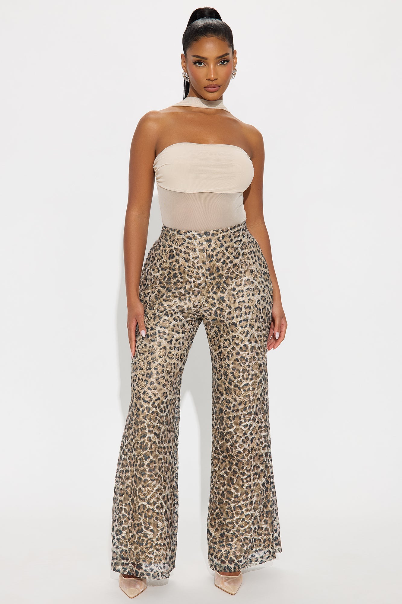 Locked In Leopard Lace Wide Leg Pant 33″ - Leopard