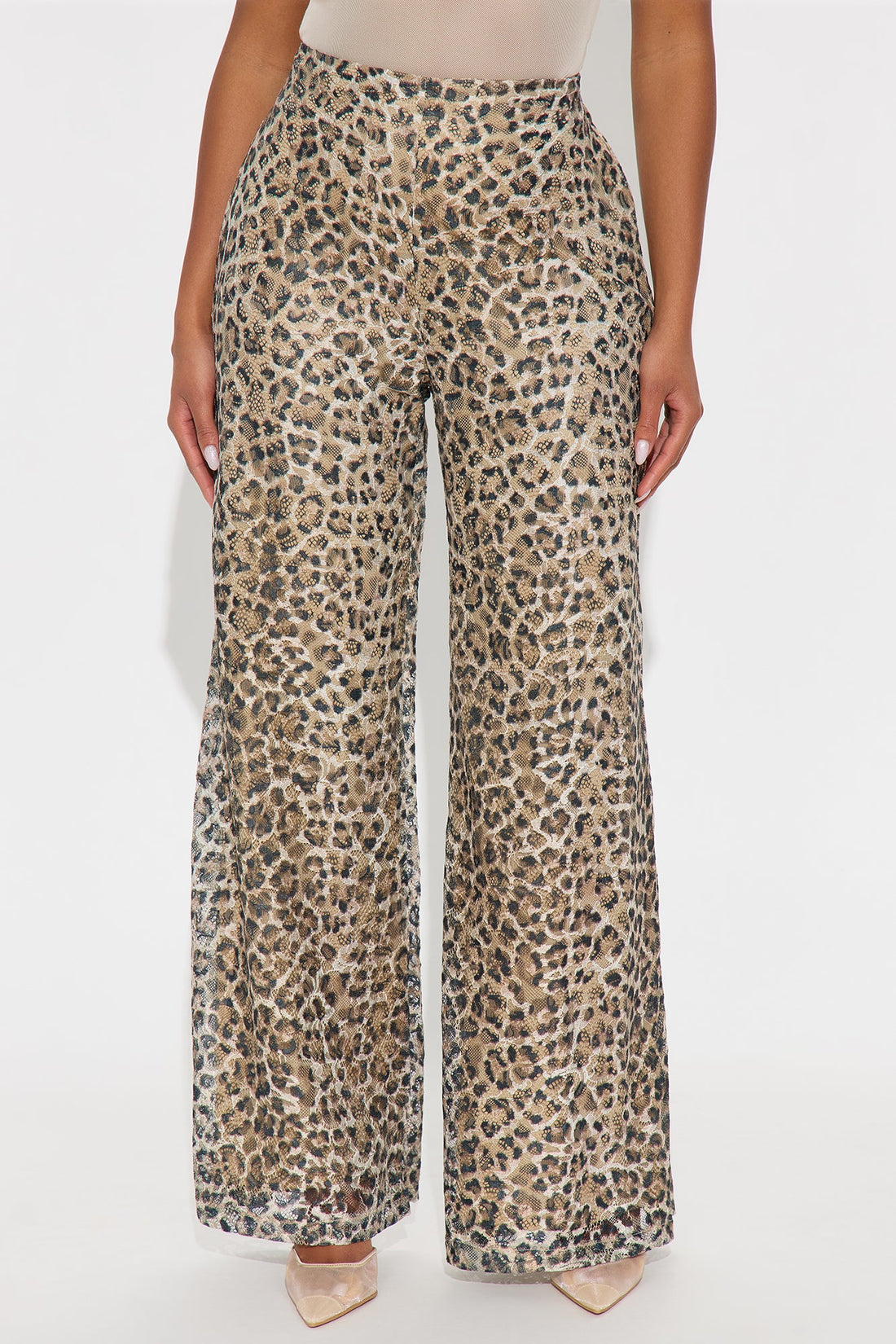 Locked In Leopard Lace Wide Leg Pant 33″ - Leopard