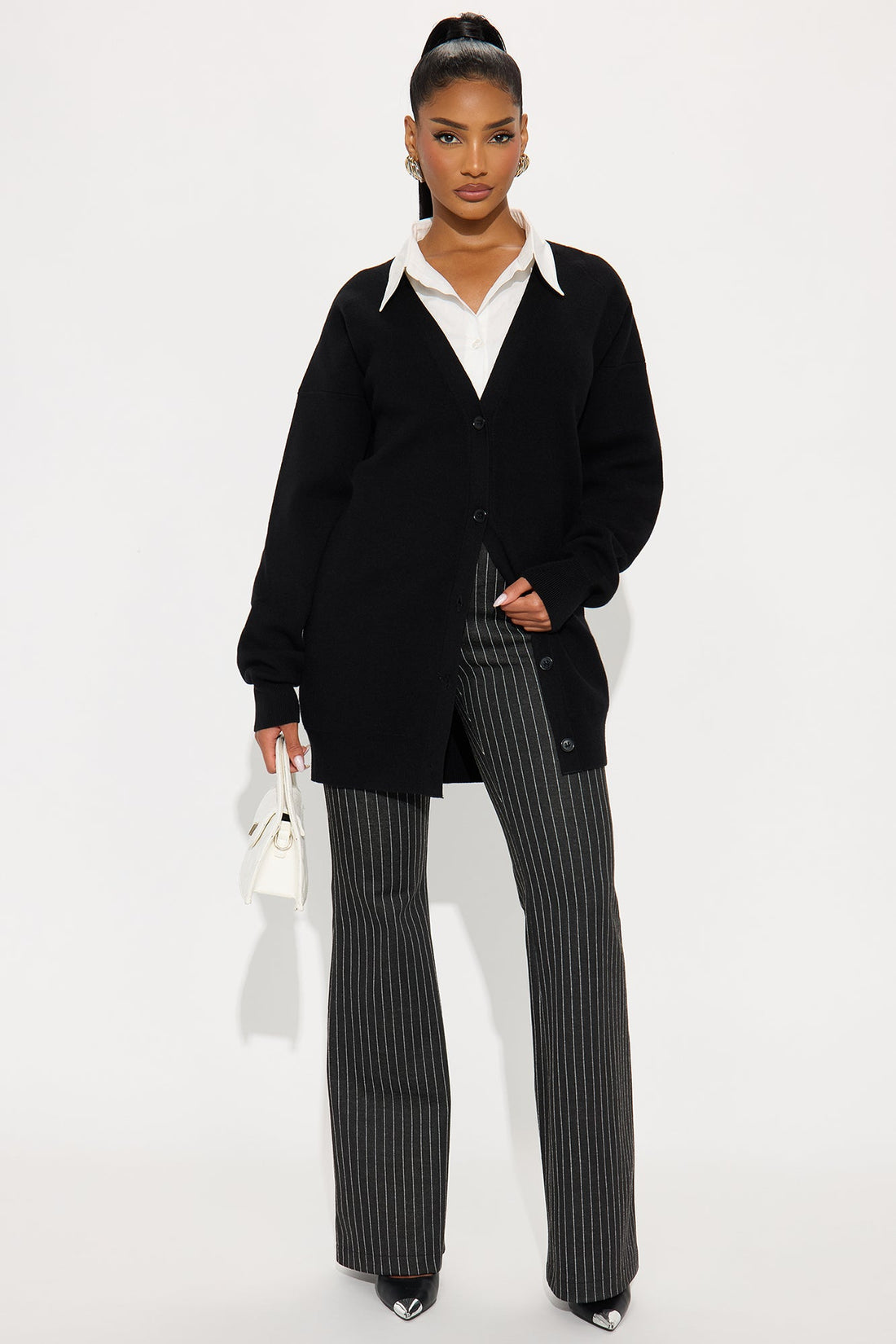 Work It Out 2 Piece Sweater Set - Black/White