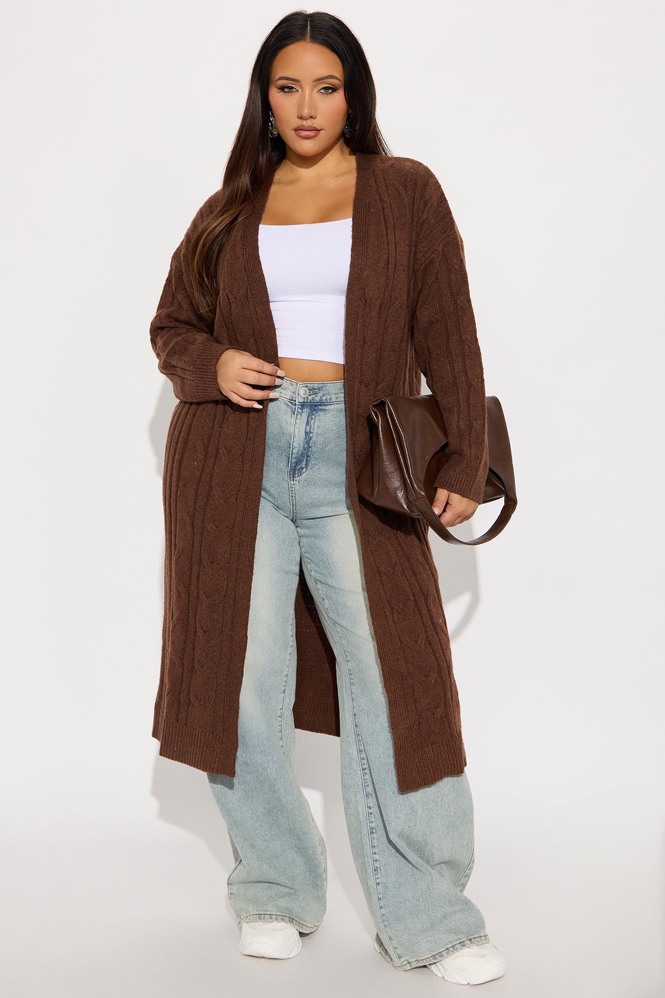 At Ease Cable Knit Long Cardigan - Chocolate