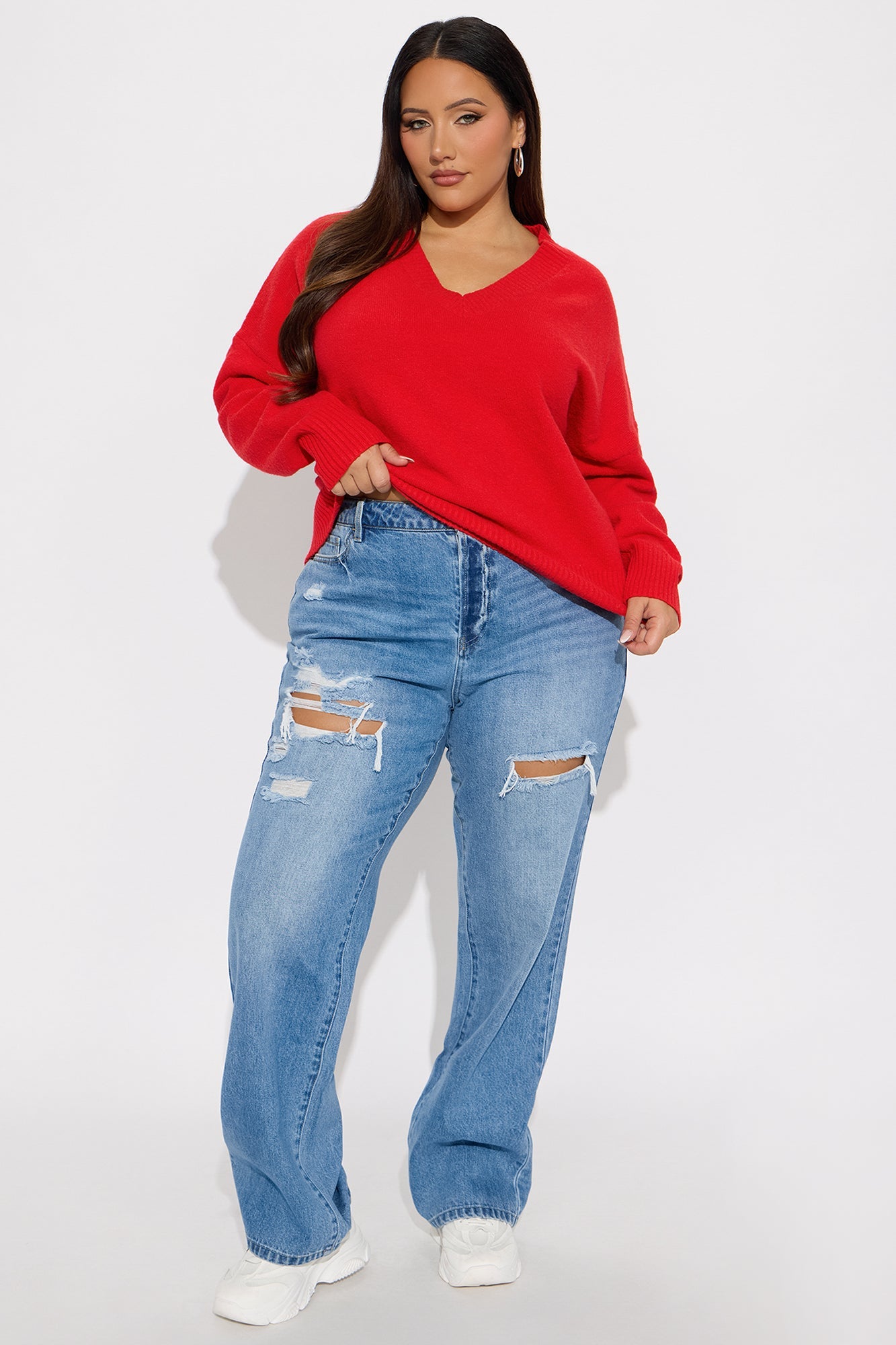 Kaitlyn V Neck Sweater - Red