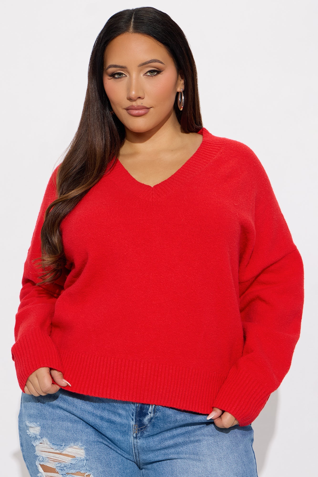 Kaitlyn V Neck Sweater - Red