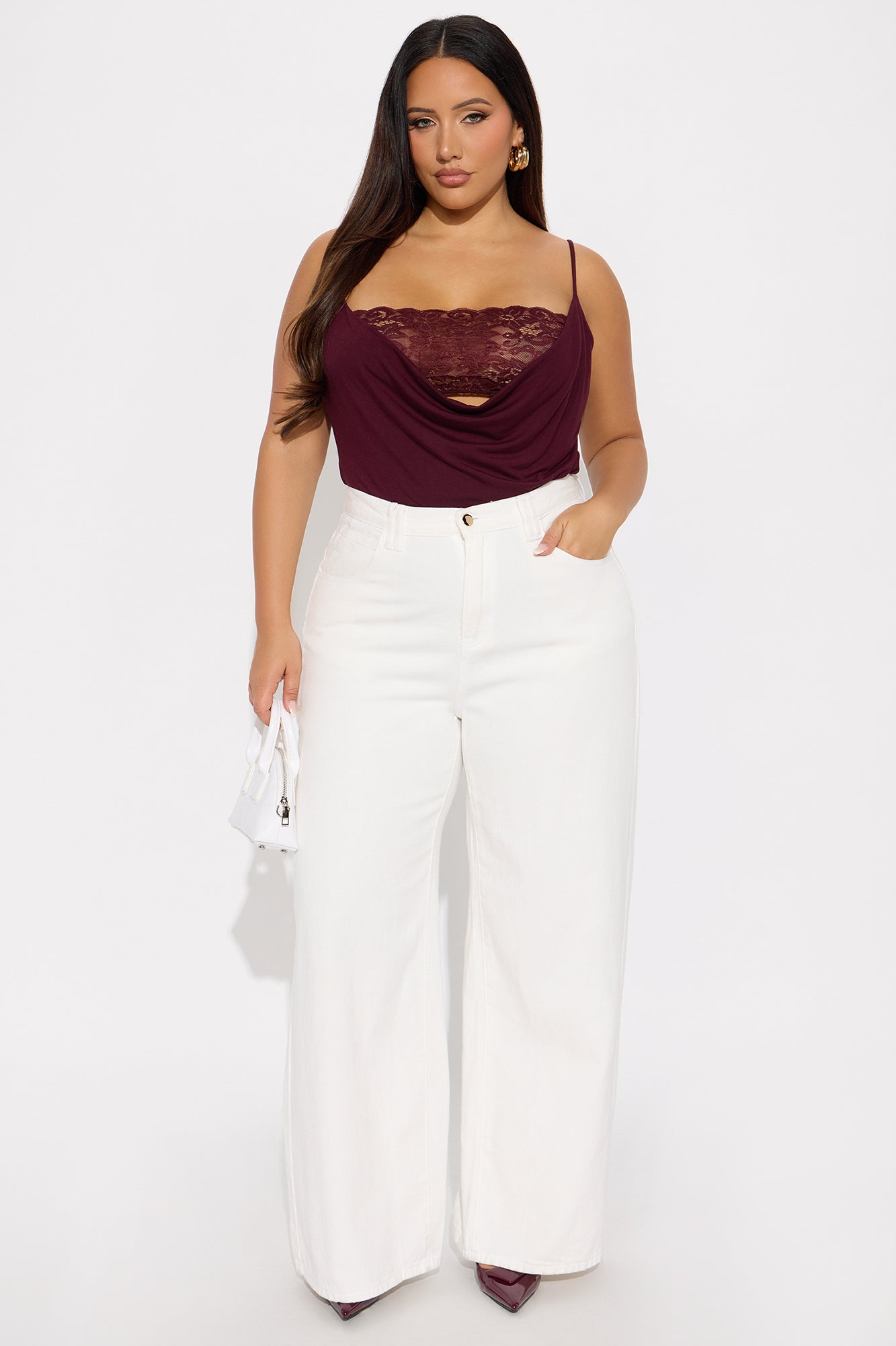Flirty Feels Lace Detail Bodysuit - Burgundy
