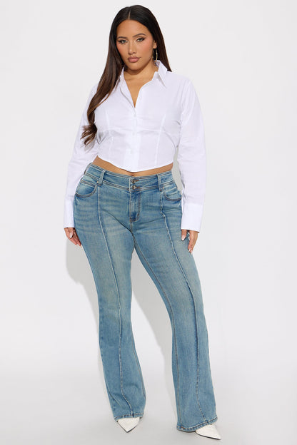 Lisbon Low Rise Pintuck Flare Jeans - Medium Wash