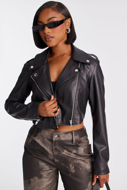 Jamila Faux Leather Moto Jacket - Black