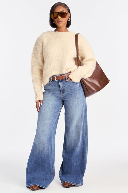 Stepping Out Fuzzy Sweater - Cream