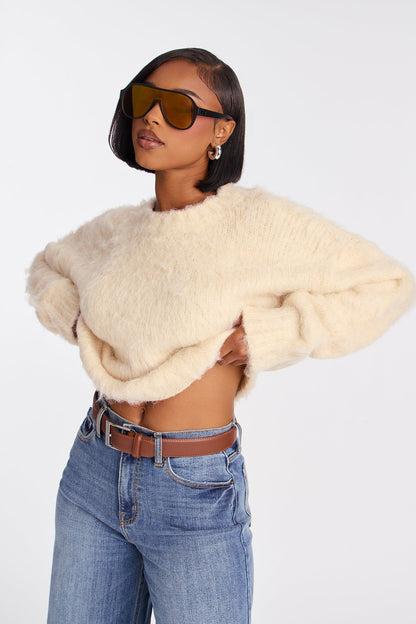 Stepping Out Fuzzy Sweater - Cream
