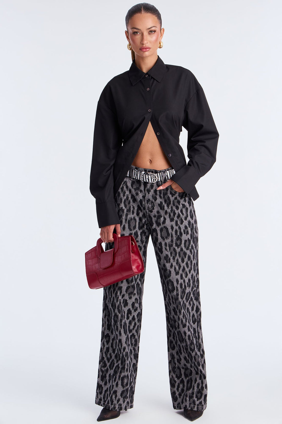 Corporate Baddie Tie Back Poplin Shirt - Black