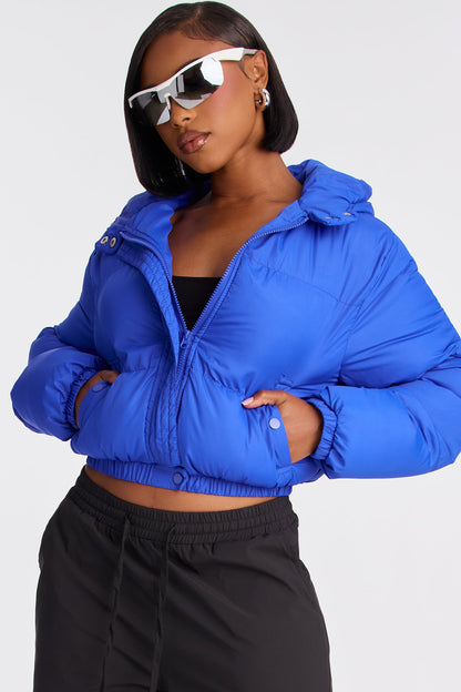 Dakota Cropped Hooded Puffer Jacket - Royal