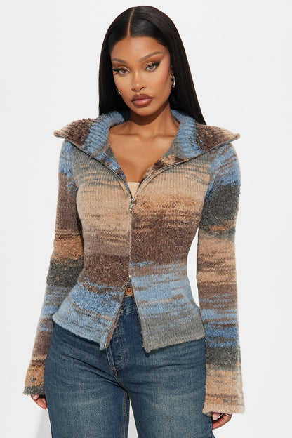Take Your Time Front Zip Sweater - Blue/combo