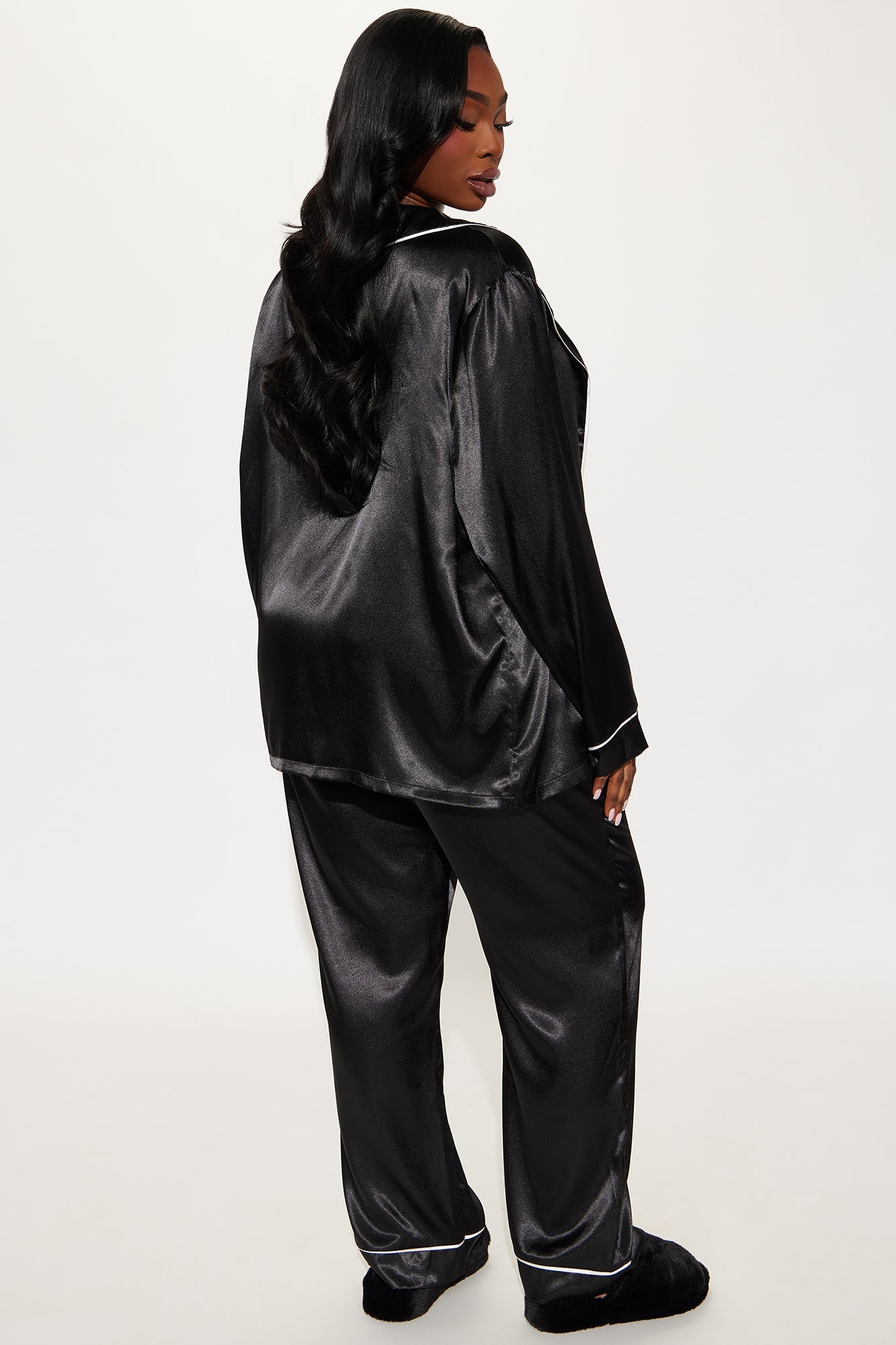 Sleeping In Late Satin 3 Piece PJ Pant Set - Black