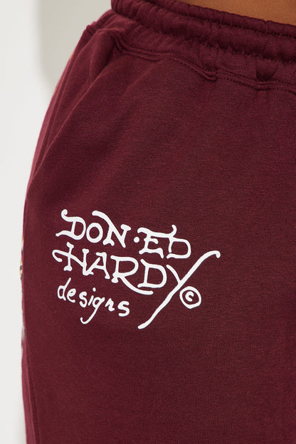 Retro Tiger Ed Hardy Wide Leg Pant - Burgundy