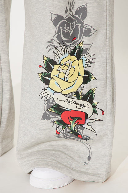 Ed Hardy Rose And Sword Sweatpant - Heather Grey