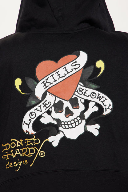 Love Kills Ed Hardy Zip Front Hoodie - Black