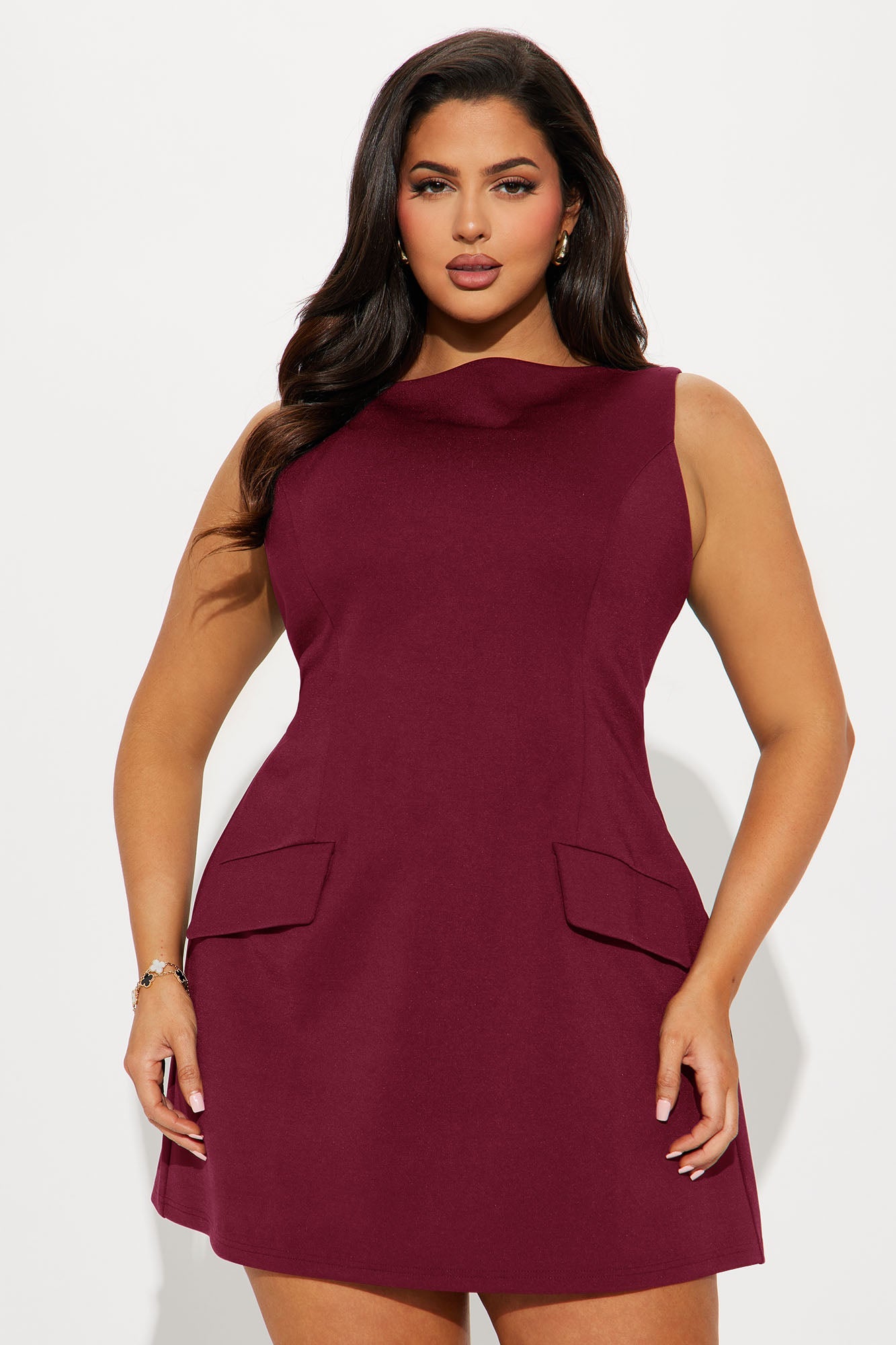 Tabitha Boat Neck Mini Dress - Wine