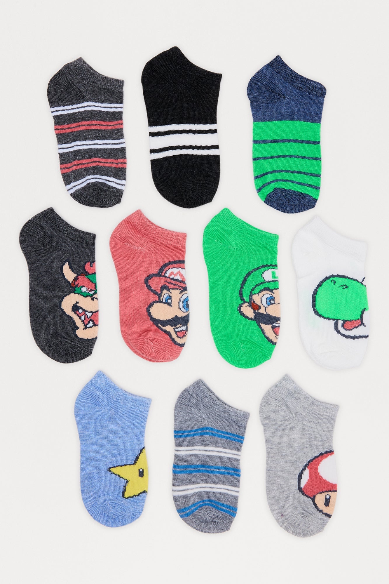 Mini Mario And Luigi No Show Socks 10 Pack - Red/combo