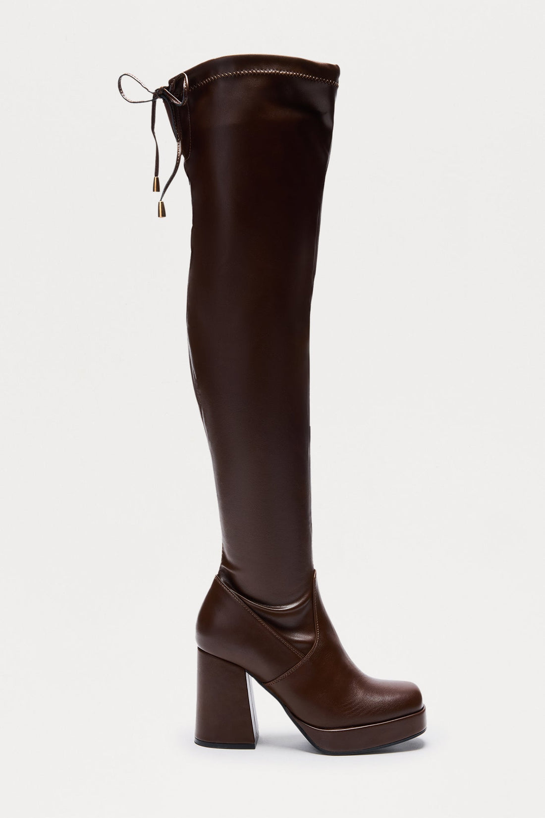 Dover Faux Leather Thigh High Boots - Brown