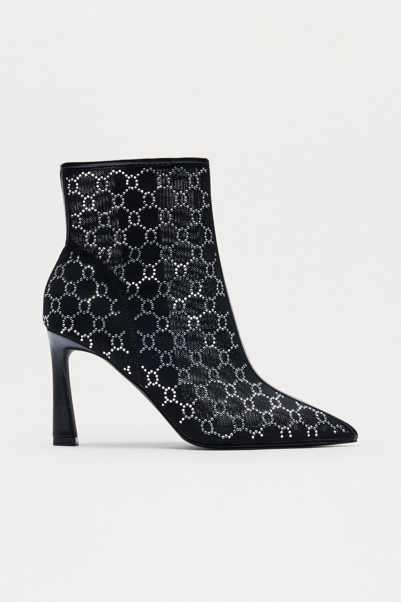 Avenley Rhinestone Mesh Booties - Black
