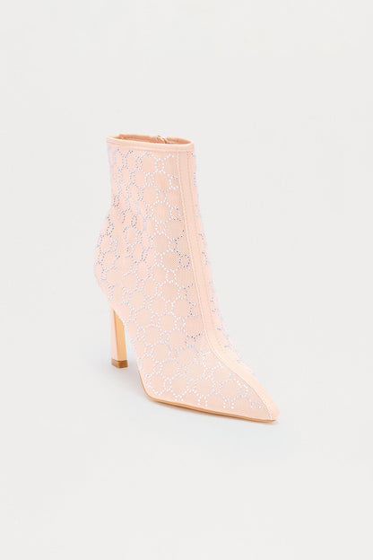 Avenley Rhinestone Mesh Booties - Nude