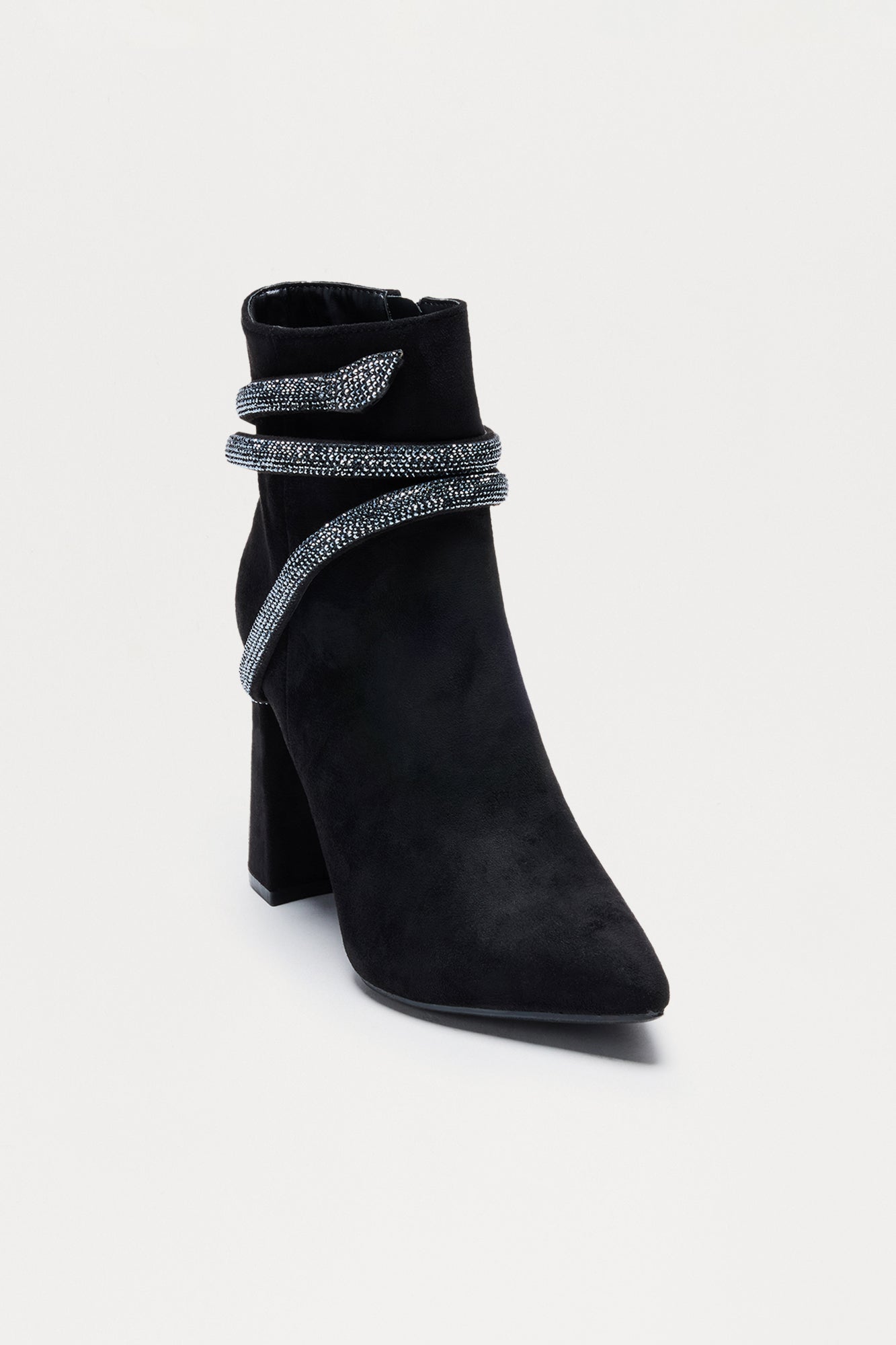 Sersha Rhinestone Trim Booties - Black