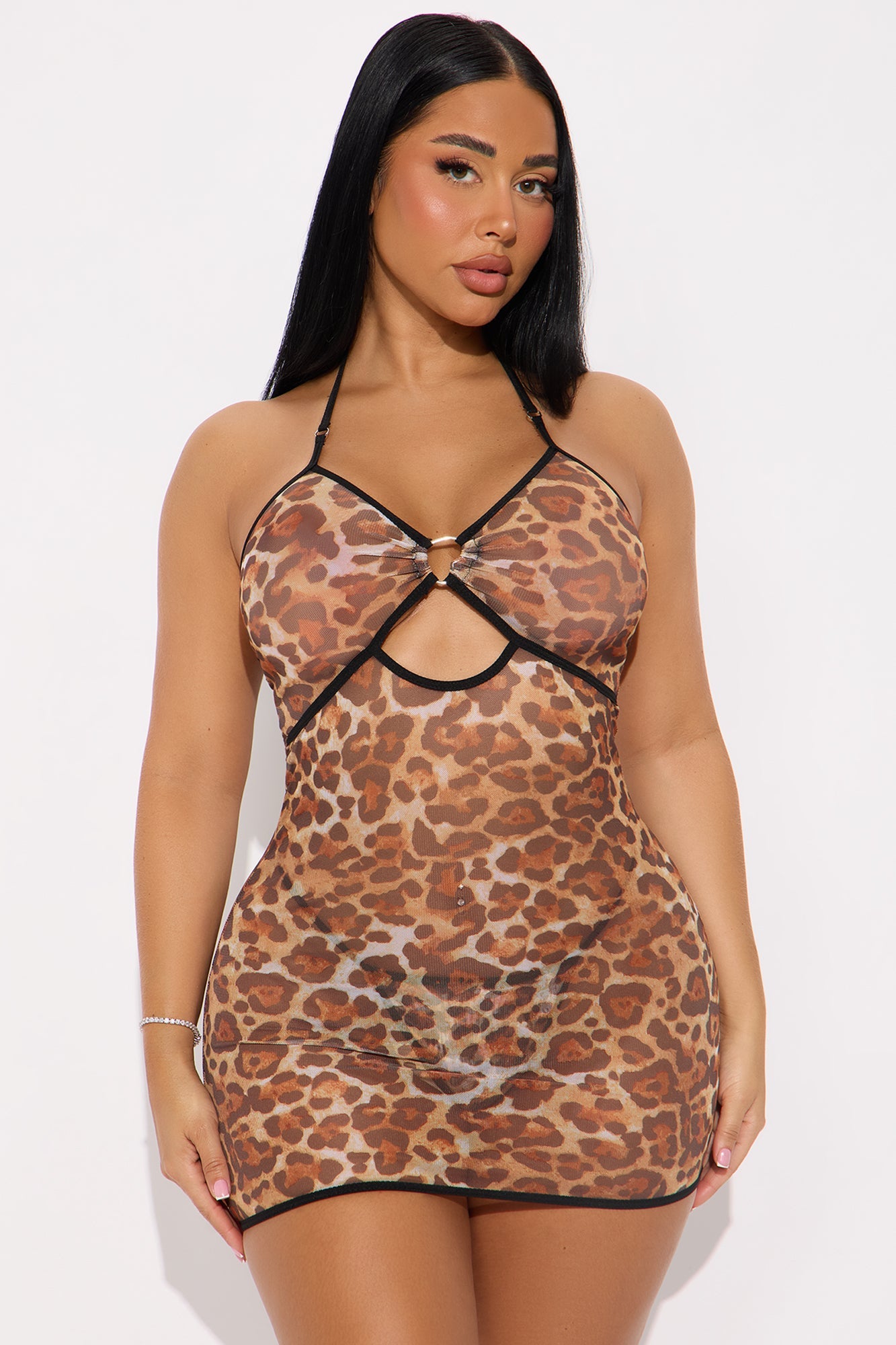 Paulina Leopard Mesh Halter Chemise - Leopard