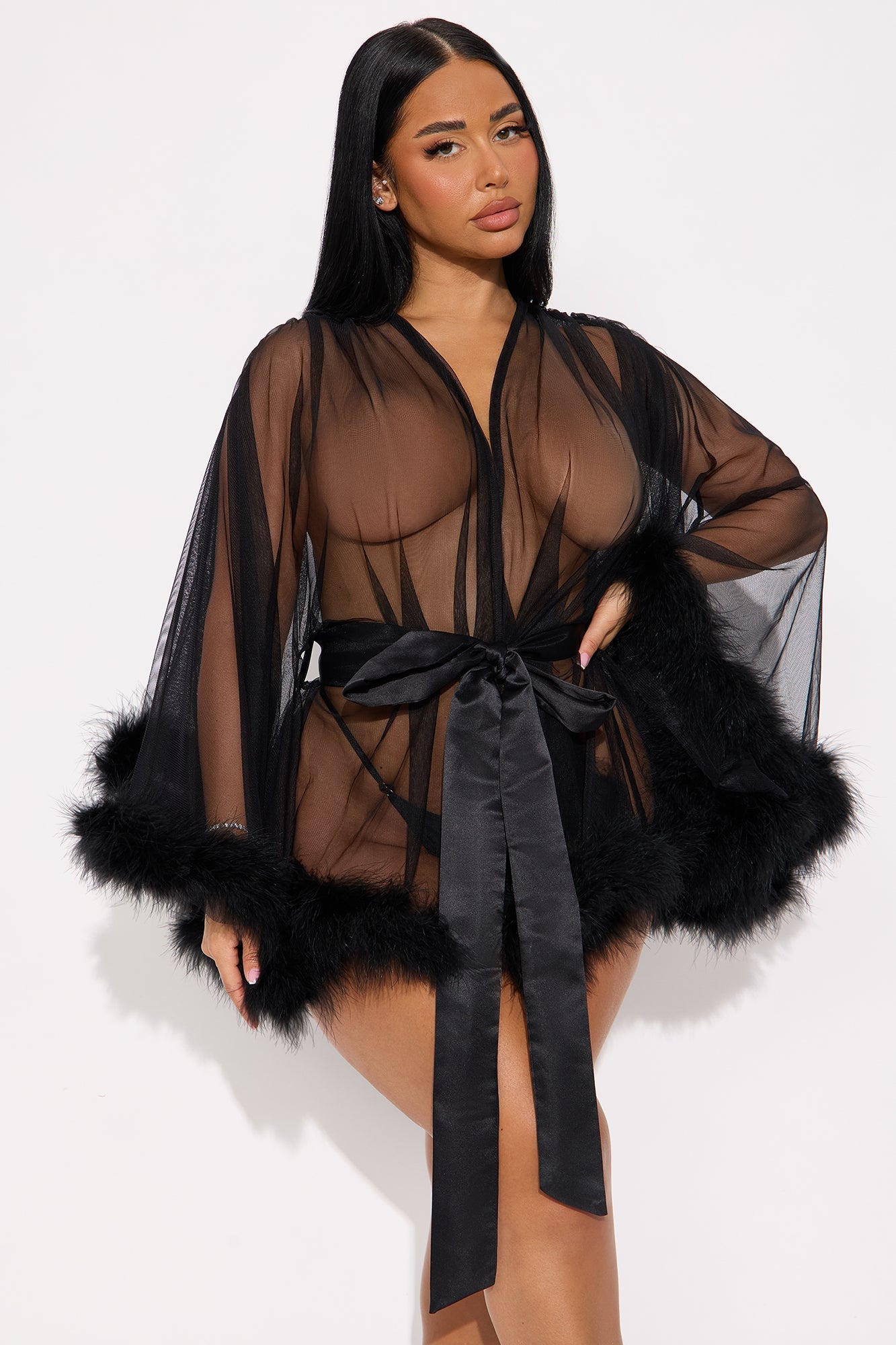 Sinful Silhouette Mesh Short Robe - Black
