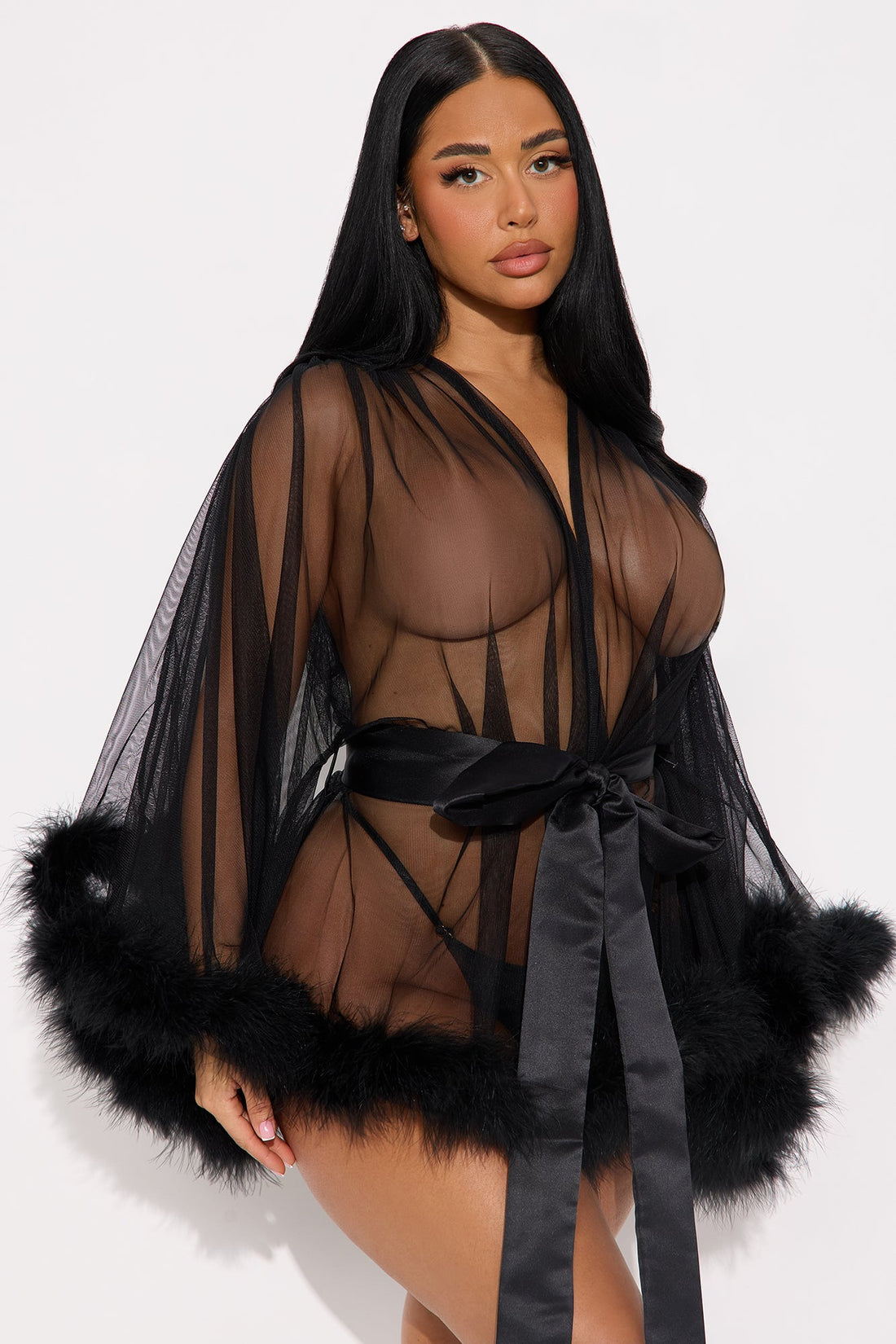 Sinful Silhouette Mesh Short Robe - Black