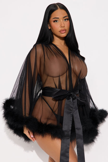 Sinful Silhouette Mesh Short Robe - Black